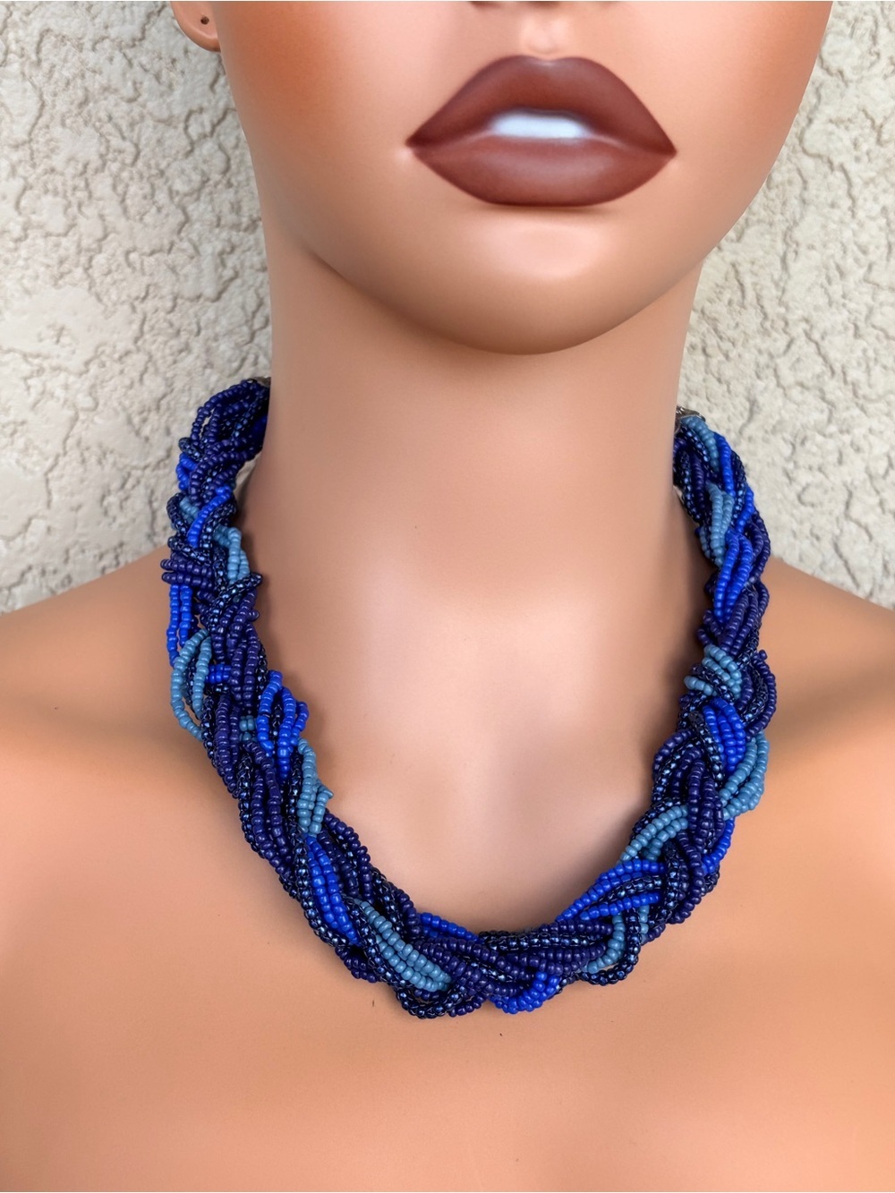 Joan Rivers Multi-Color Blue Braided Seed Bead Statement Necklace